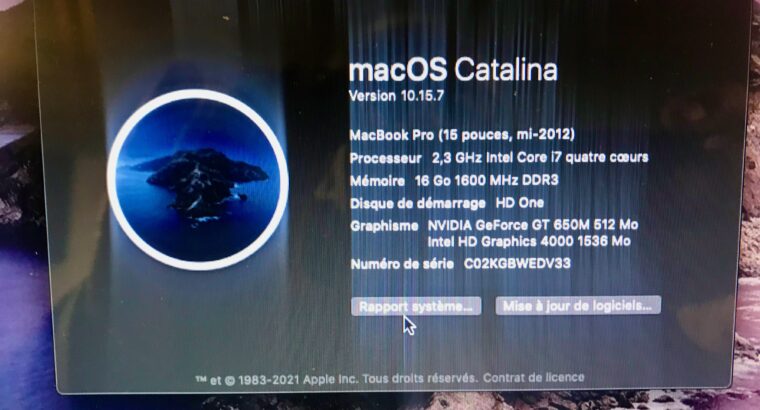 MacBook Pro 15 » i7 2,3 Ghz 816 Go RAM 500 Go 2012