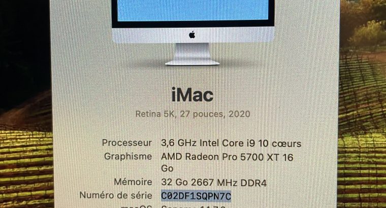 iMac intel 27″ de 2020 parfait état sous garantie