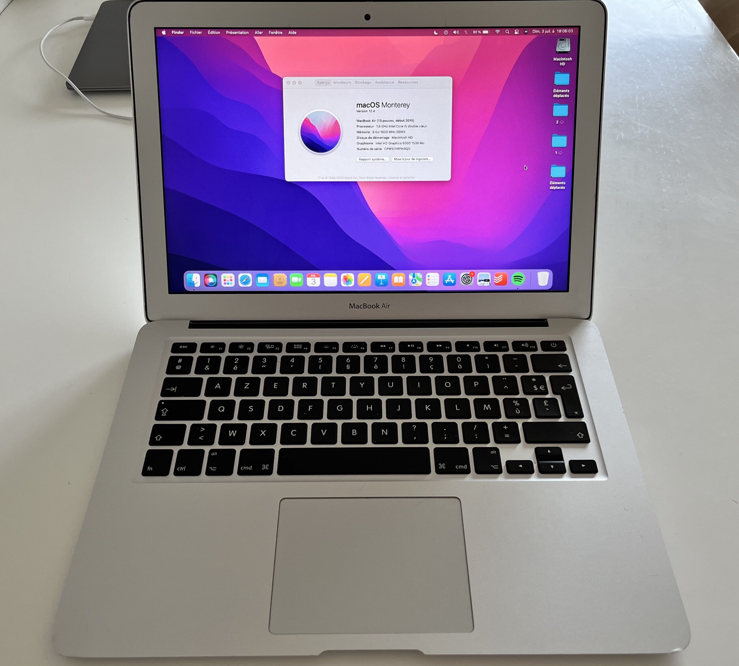 MacBook Air 13″ – Core i5 1,6Ghz – SSD 256Go – 8Go