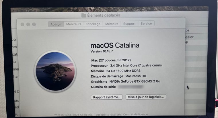iMac 27″ fin 2012 / 3.4 GHz i7 / 24Go / 1To Fusion