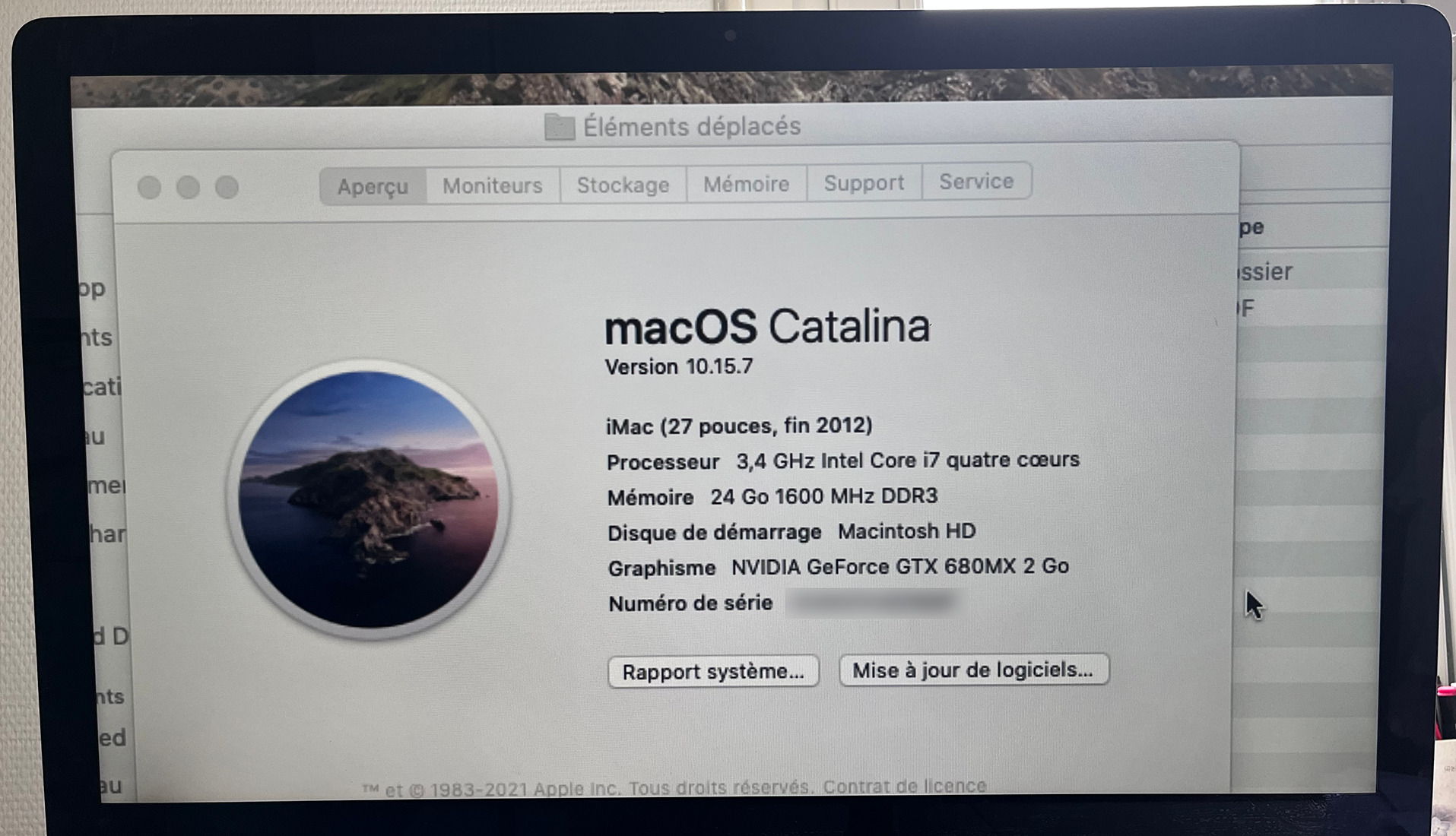 iMac 27″ fin 2012 / 3.4 GHz i7 / 24Go / 1To Fusion