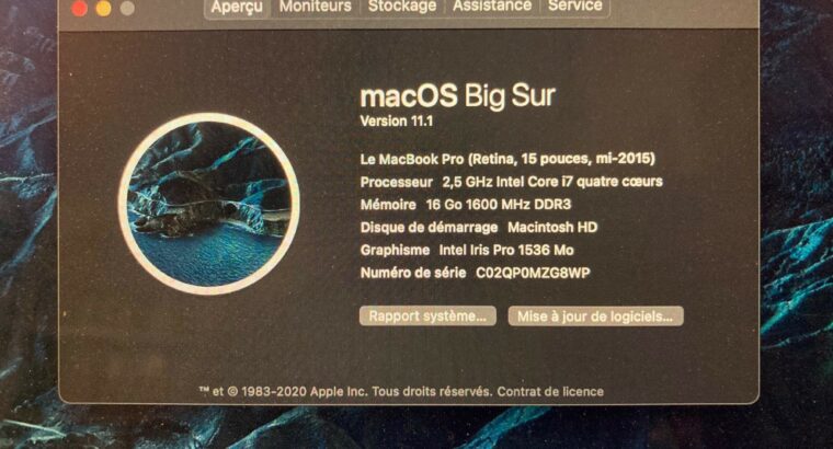 MacBook Pro 15″ mi-2015 16 Go RAM 512 Go SSD
