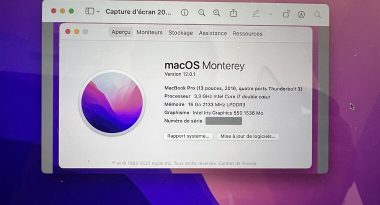 MacBook Pro i7 3,3 16Go 512 Go 13’ Retina