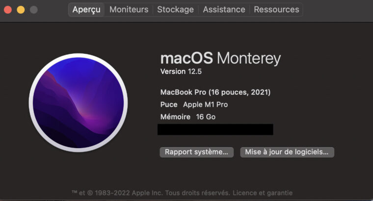 MacBook Pro Silver 16″ M1 Pro 16 Go 1 To SSD