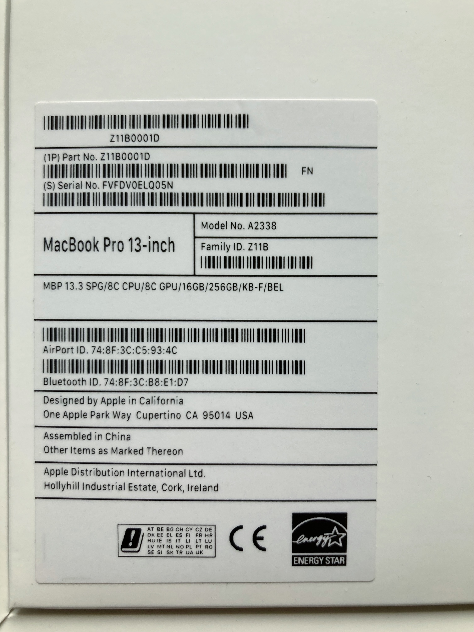 MacBook Pro 13 M1 16go 256go