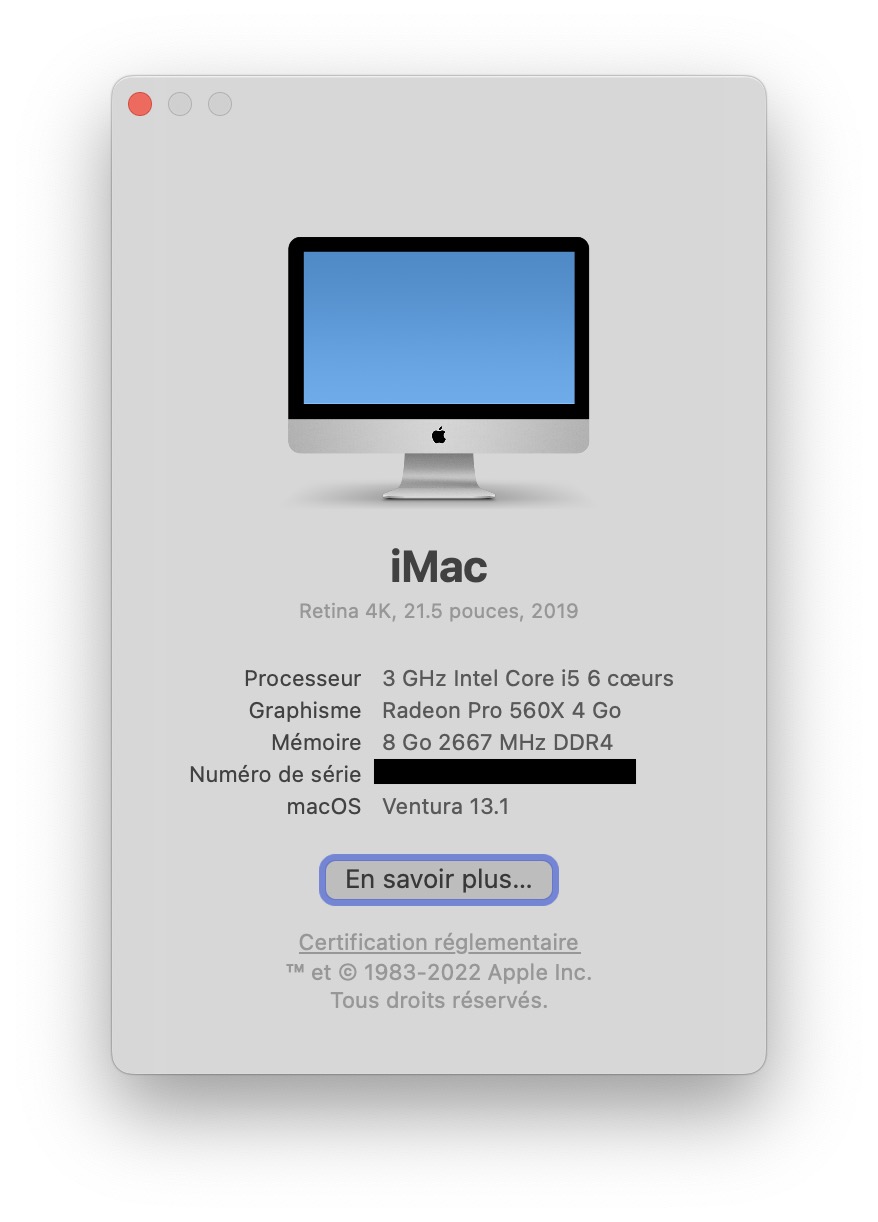 iMac 21″ Retina 4K – QuadCore i5 – FD 1To – RAM 8