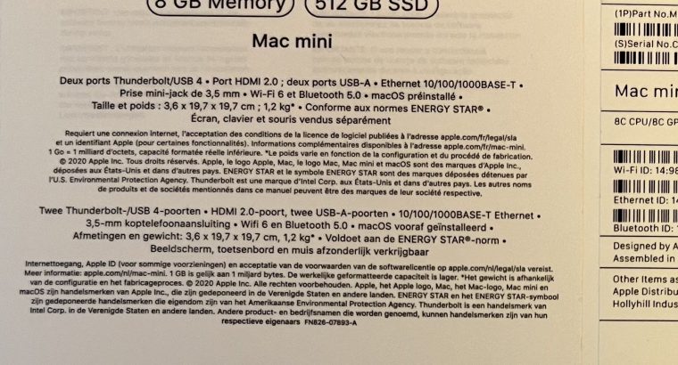Mac Mini M1 8/512 Comme Neuf