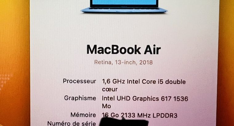 MacBook Air 2018 16GO RAM 512 SSD Très bon état