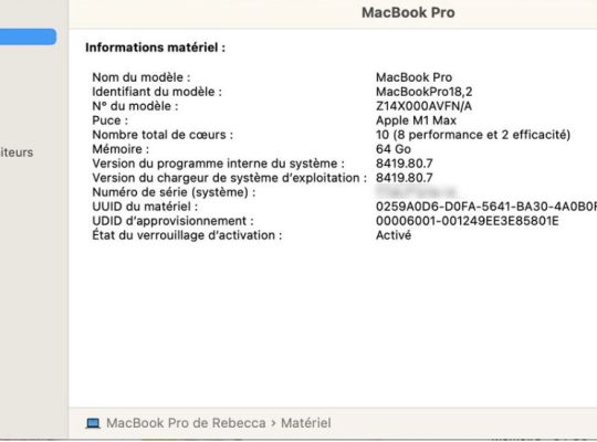 MacBook Pro 16″ M1 Max 64Go