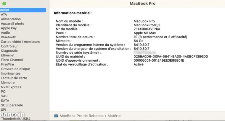 MacBook Pro 16″ M1 Max 64Go