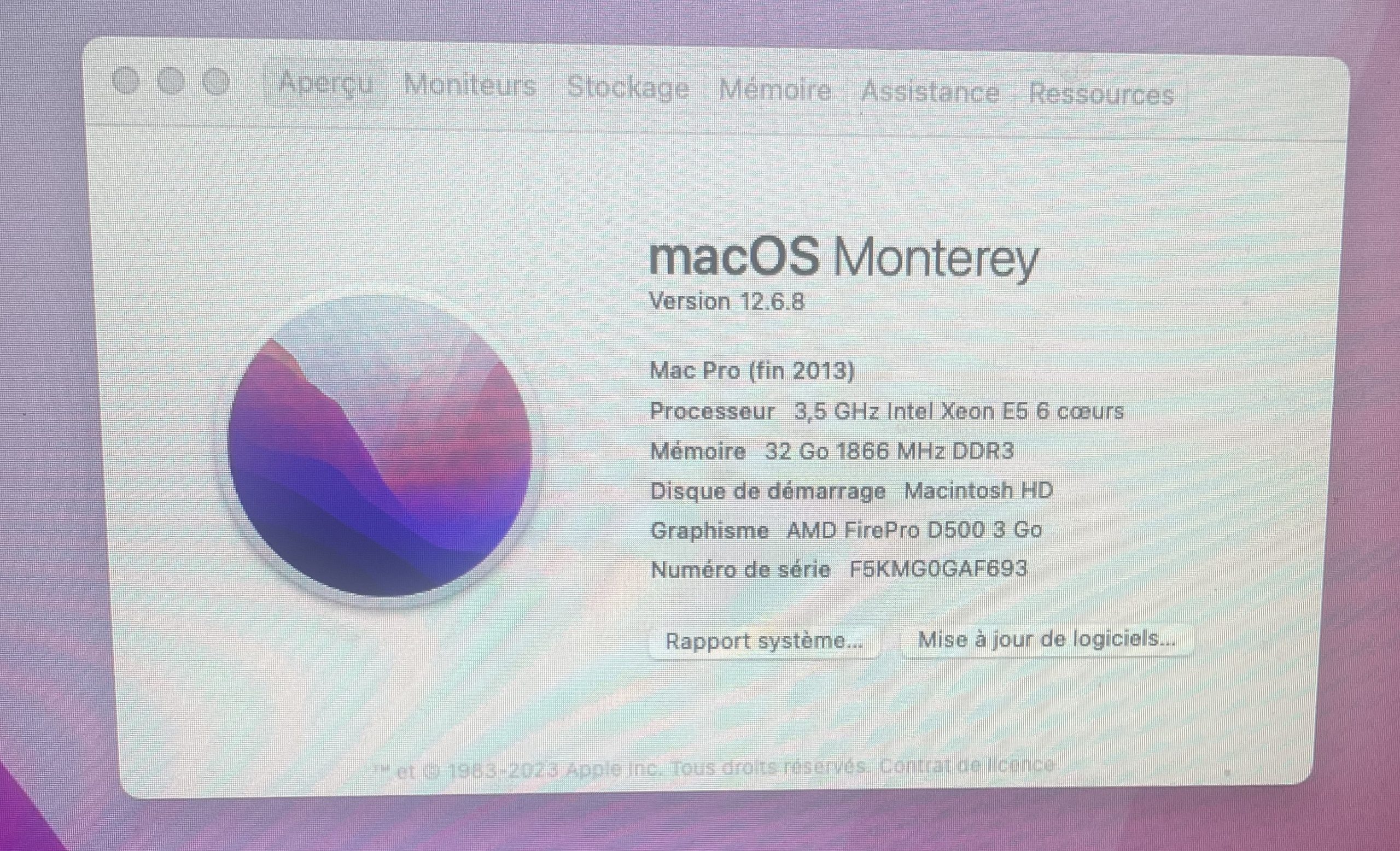 Mac Pro 2013 6 cœurs 32 Go Ram Ssd 1 To