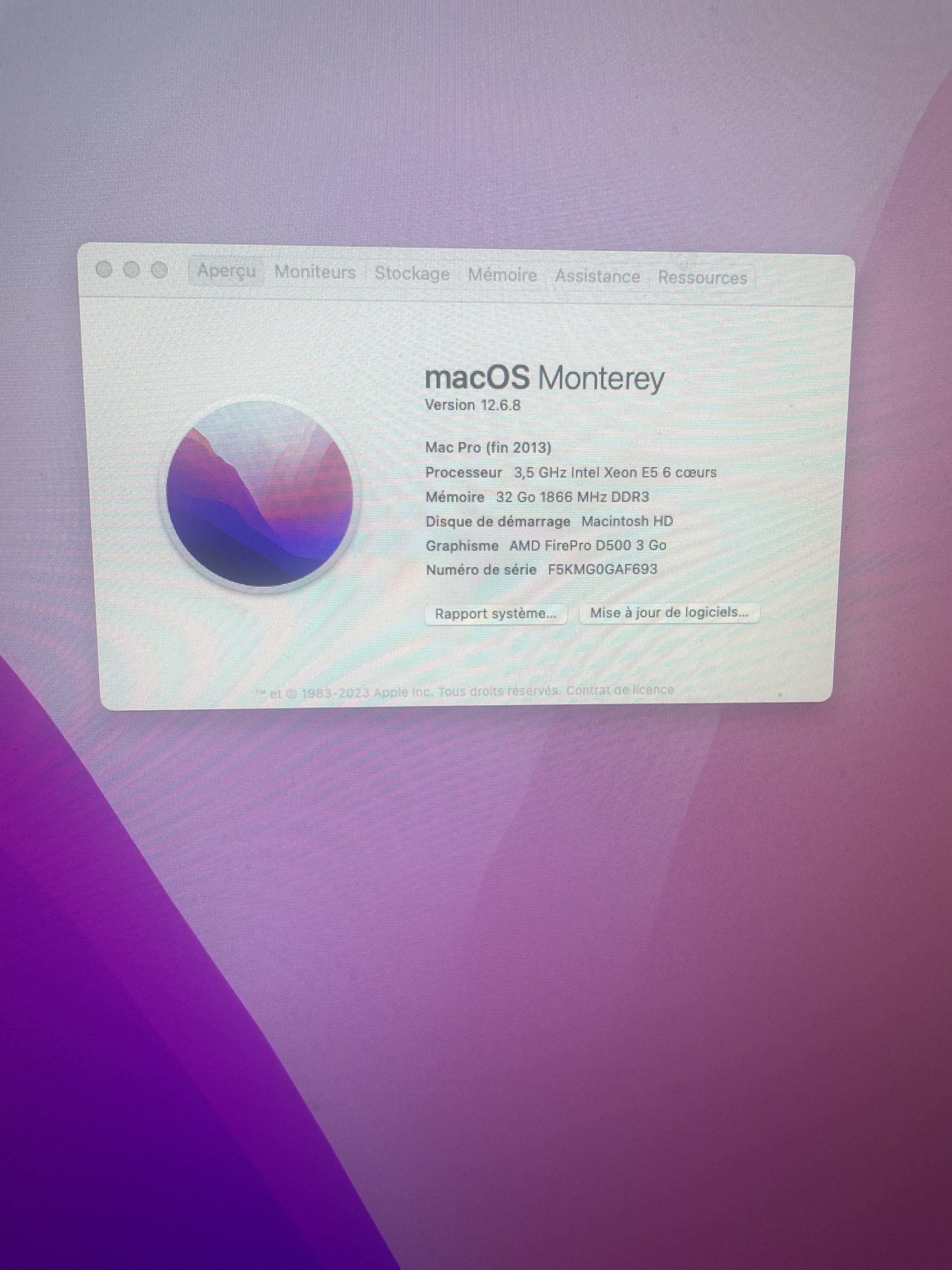 Mac Pro 2013 6 cœurs 32 Go Ram Ssd 1 To