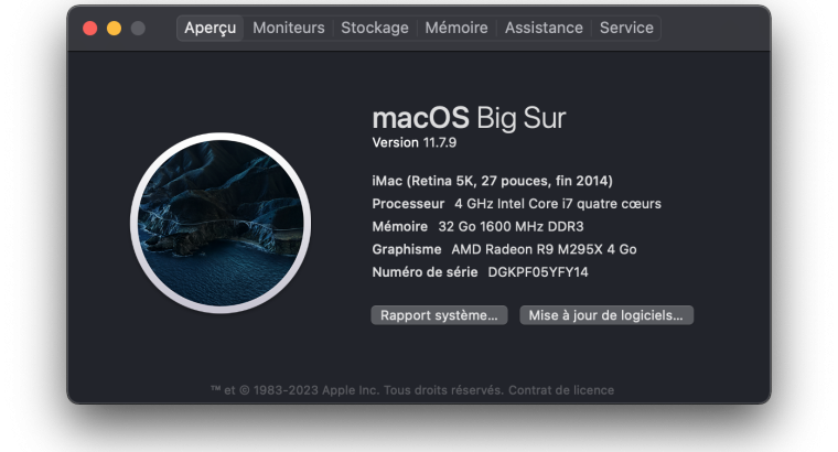iMac Retina 5K 27″ (2014) Intel Core i7 4 cœurs