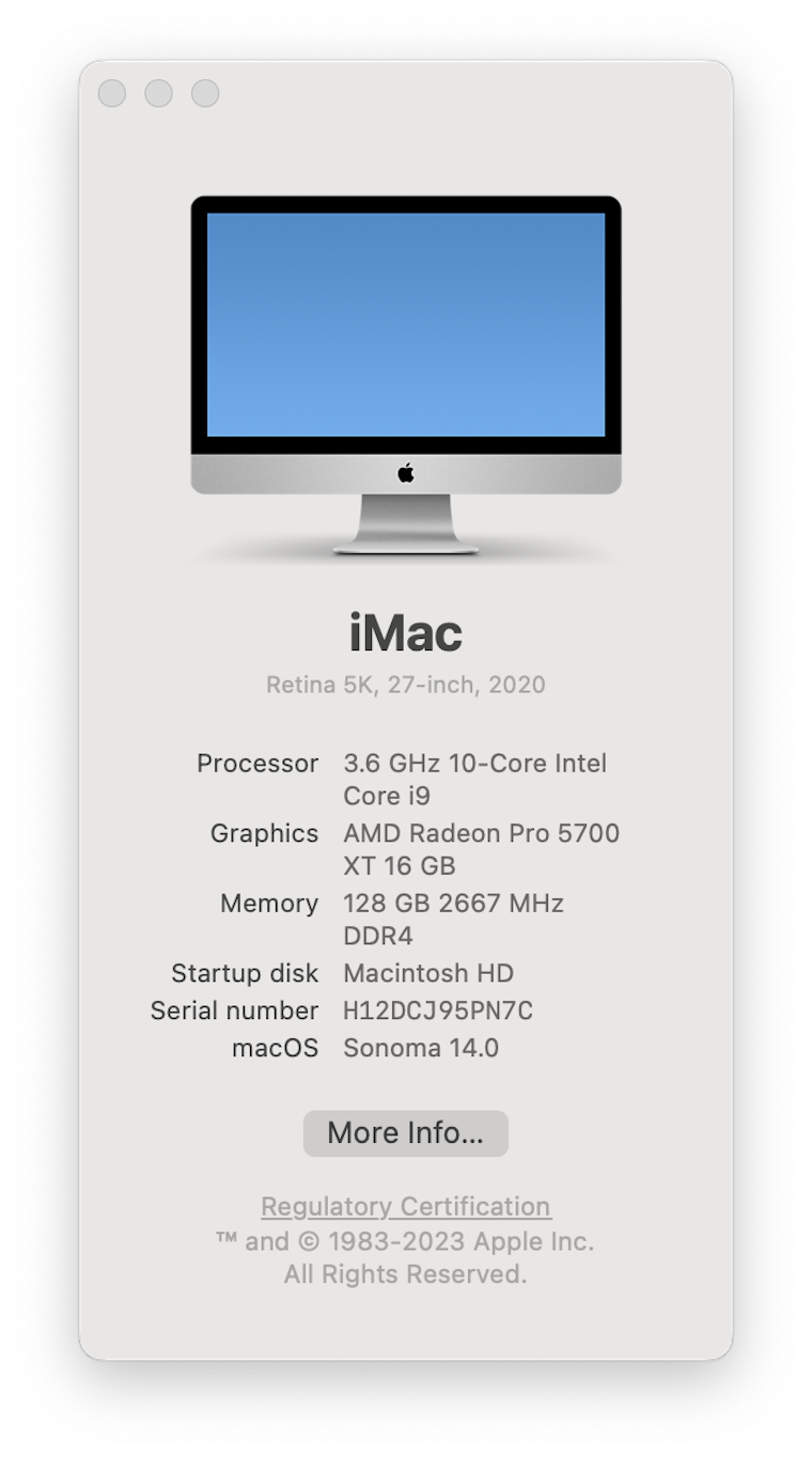 iMac 27 3.6 GHz 10-Core i9 RAM:128GO Disque: 4T