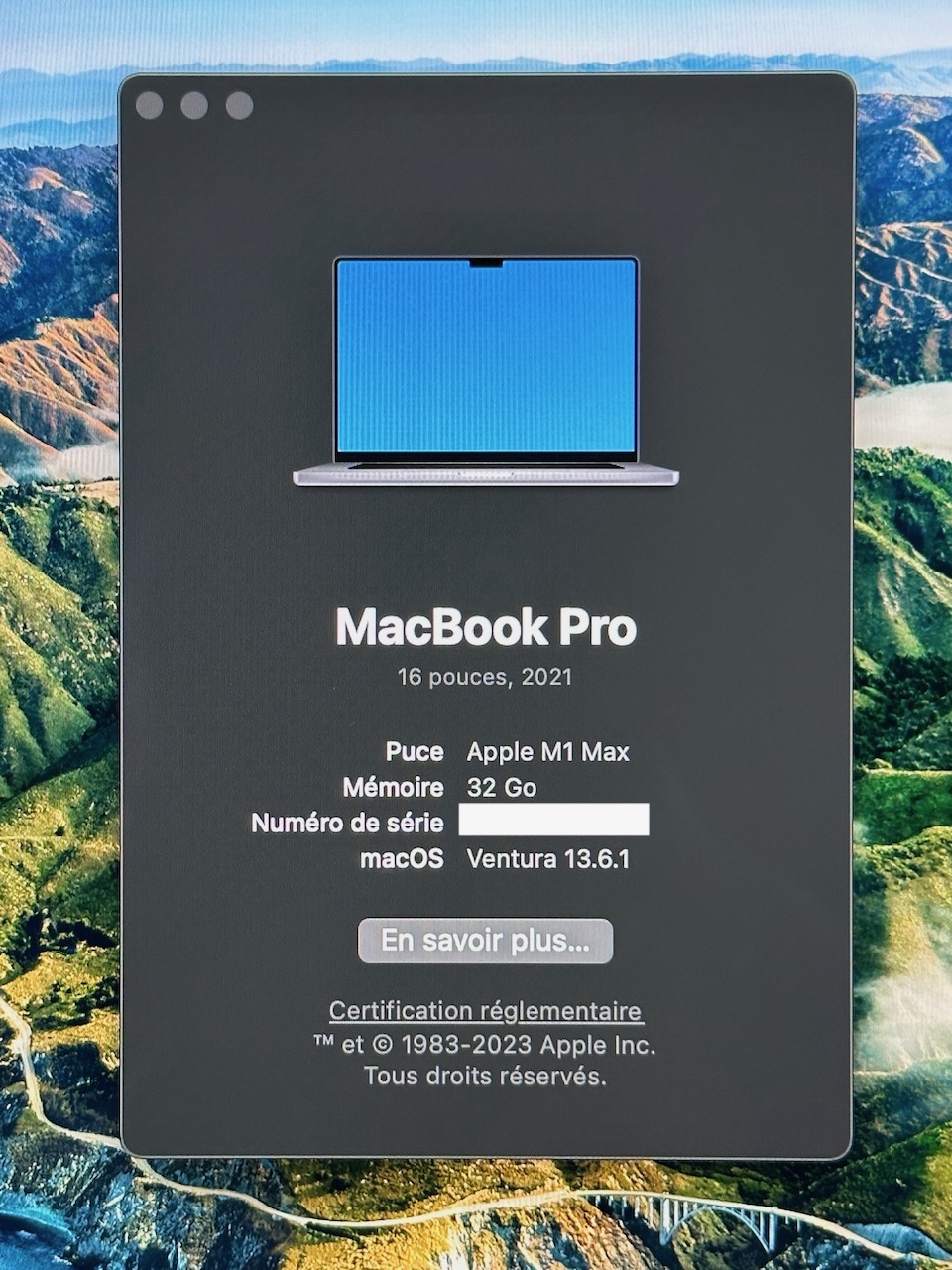 MacBook Pro 16 pouces M1 Max 32Go / 1To
