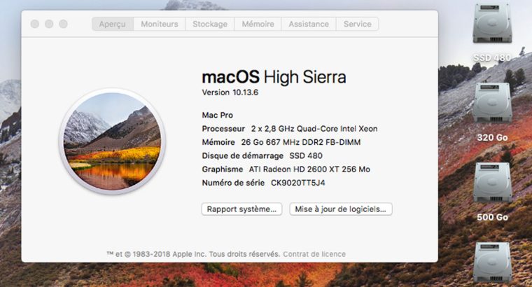 Mac Pro 3,1 26Go de Ram + SSD