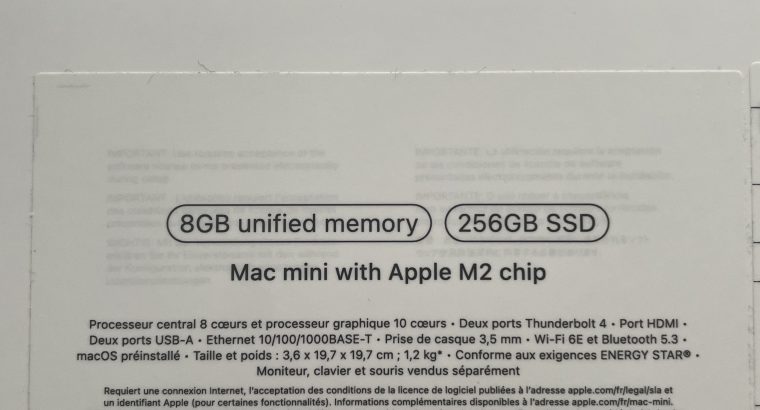 Mac Mini M2 SSD 256go Ram 8go + AppleCare