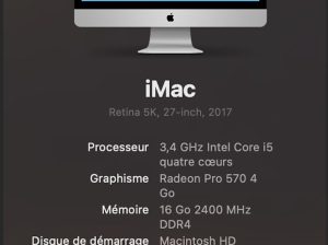 iMac 27 Pouces / i5/ Fusion Drive 3 Go