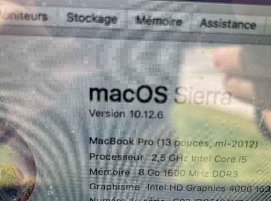 MacBook Pro 13 pouces, 500 Go SSD, 8 Go RAM DDR3