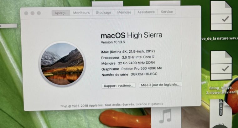 IMac 21’5 500go SSD; i7 3,6Ghz; 32GoRam